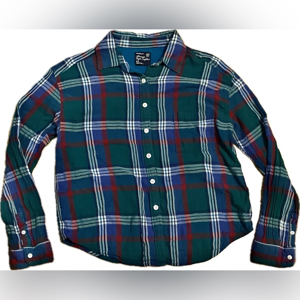 American Eagle Flannel Shirt Boyfriend Fit 100% Cotton Vibrant Colors Small
